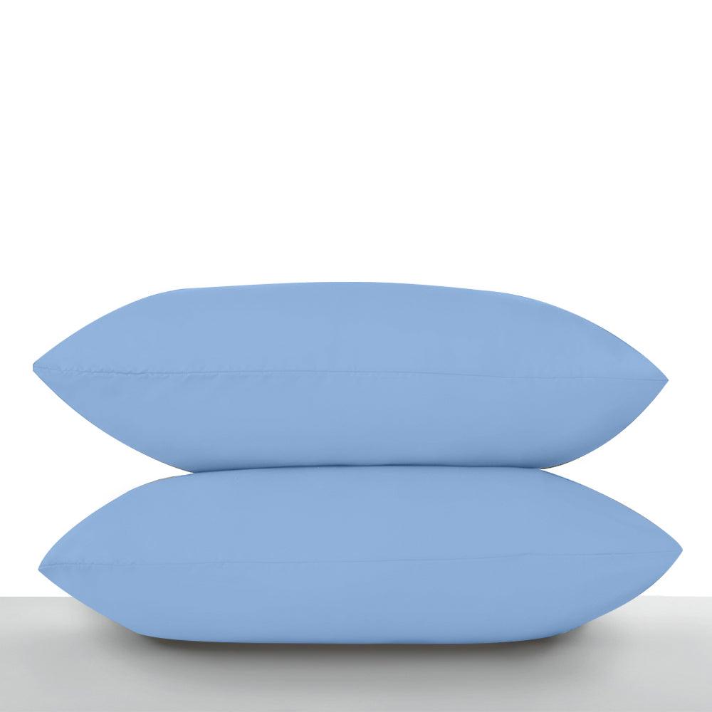 Sky blue pillow cases front view, Elegant sky blue pillow covers, High-quality sky blue pillowcases detail, Bedroom decor with sky blue pillow cases,