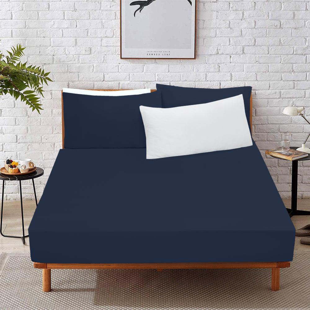 Navy Blue Fitted Sheet, Soft Brushed Microfiber, 25cm deep, Easy Care - Chessington Rooms