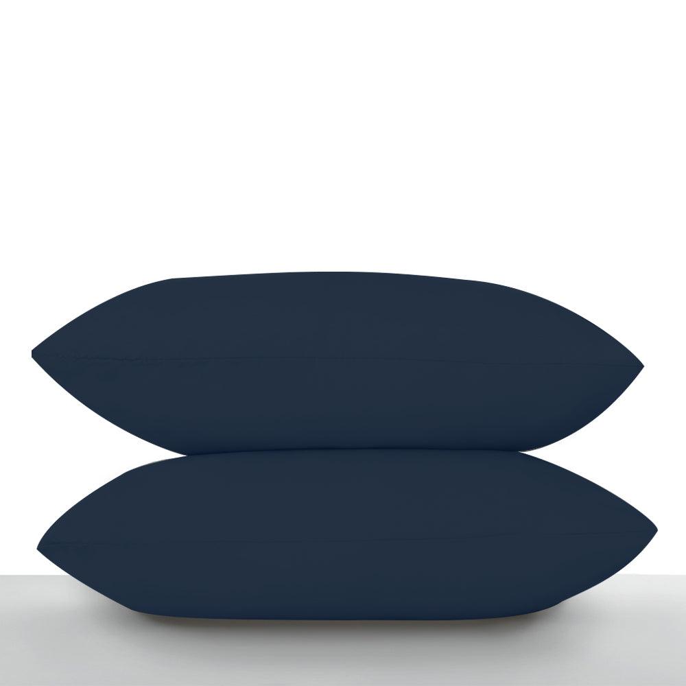 Navy blue pillow cases front view, Sophisticated navy blue pillow covers, High-quality navy blue pillowcases detail, Bedroom decor with navy blue pillow cases,